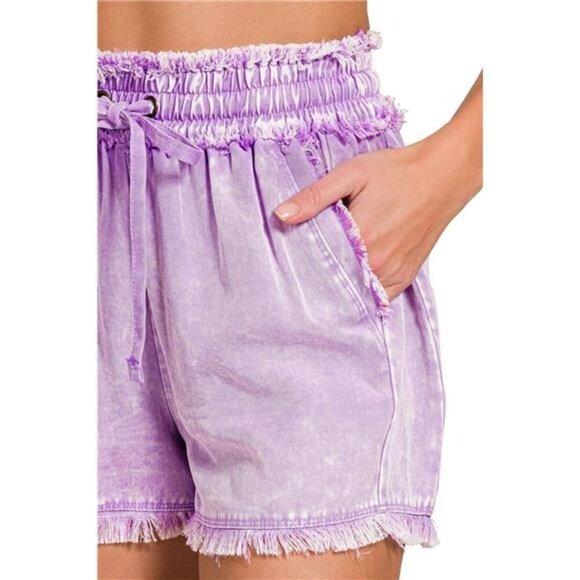 Zenana Mineral Frayed Hem Washed Shorts - Picture 2 of 4